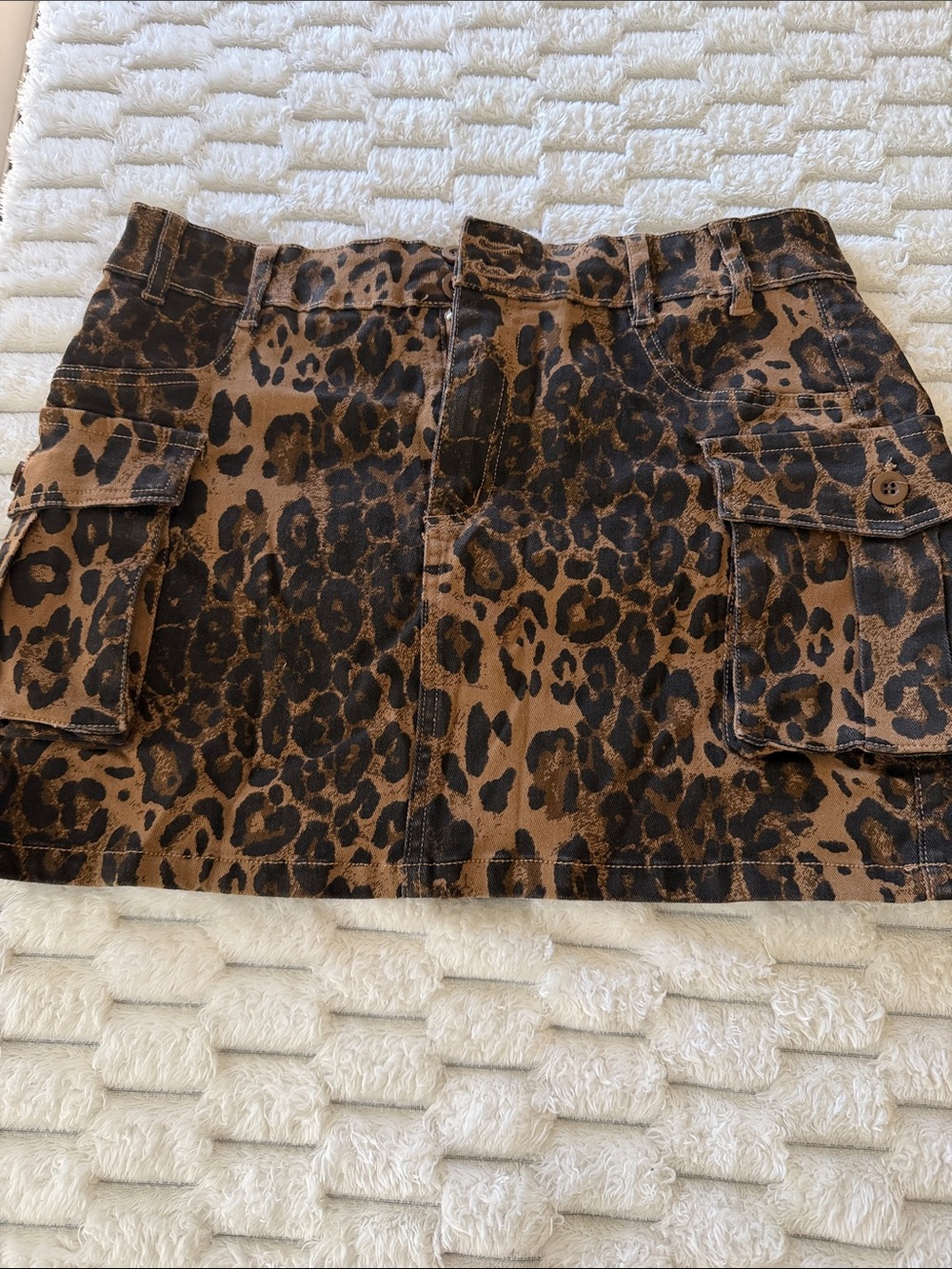 Leopard Print Cargo Mini Skirt - Brown and Black